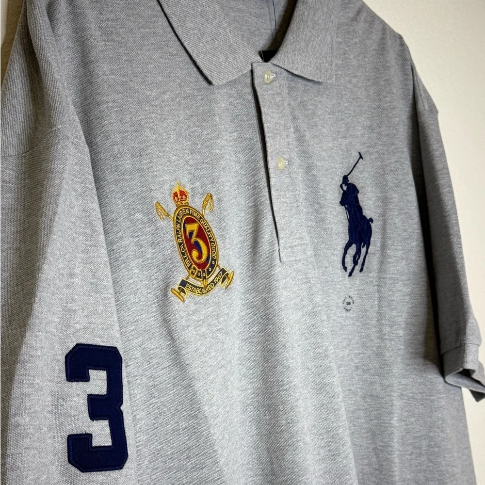 Polo Ralph Lauren Big Pony Crest Mesh Polo Shirt Gray Size 3XL NWT